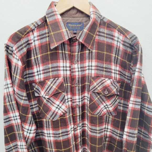 VTG 90s Woodland Flannel Shirt L 23.5" Chest Lined Bias Pockets Acrylic Plaid - Picture 3 of 7